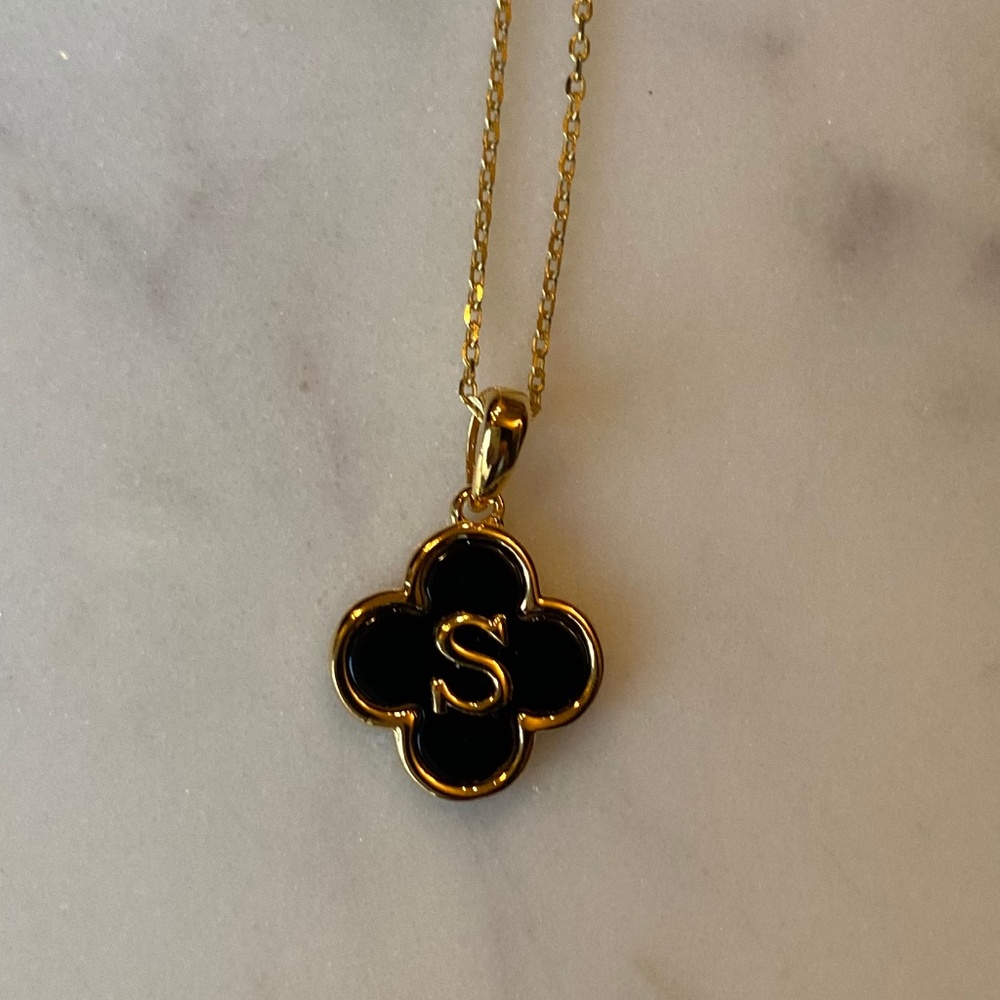 Rachel Zoe NWT initial 'S' black onyx/gold necklace
